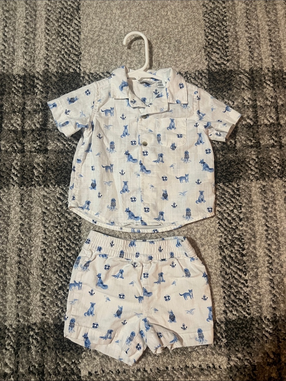 Janie and Jack linen Nautical Dog button down outfit matching set